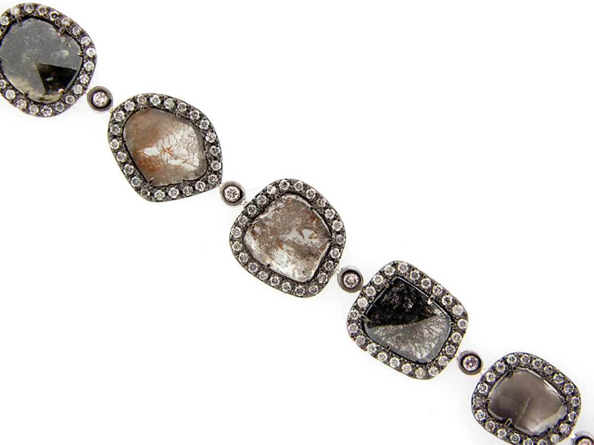 ROSE CUT SLICE GRAY DIAMOND BRACELET, 18KW (N)