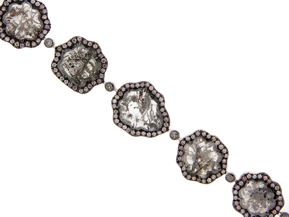 ROSE CUT SLICE GRAY DIAMOND BRACELET, 18KW (N)