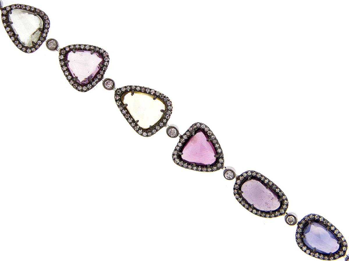 ROSE CUT FANCY SAPPHIRE & DIAMOND BRACELET, 18KW (H/N)