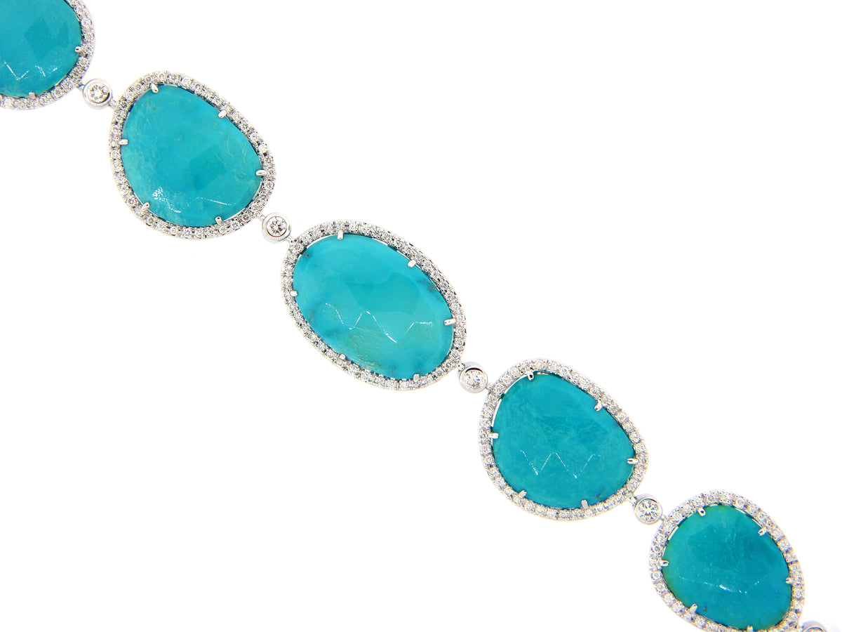TURQUOISE & DIAMOND BRACELET, 18KW (N)