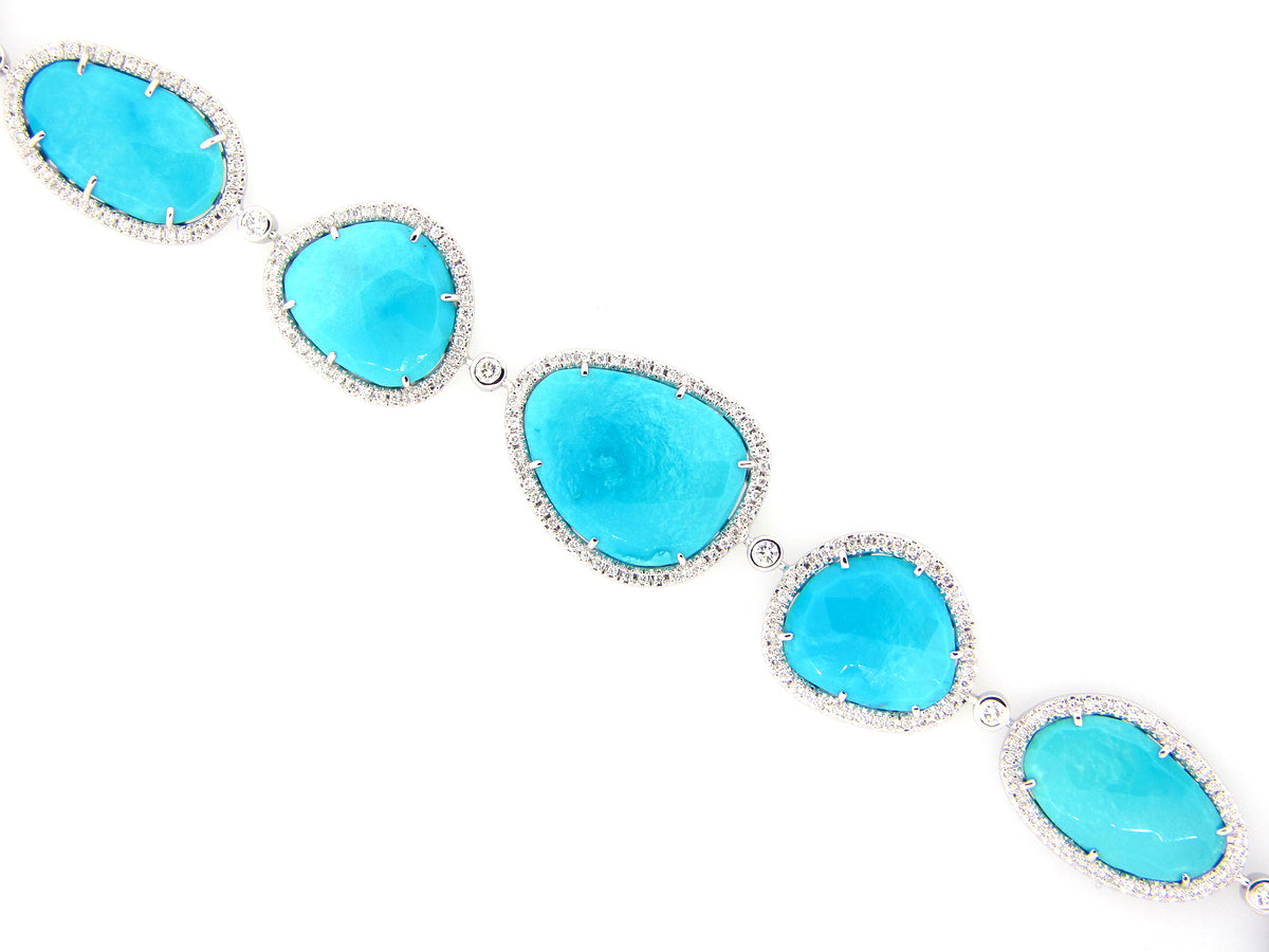 TURQUOISE & DIAMOND BRACELET, 18KW (N)