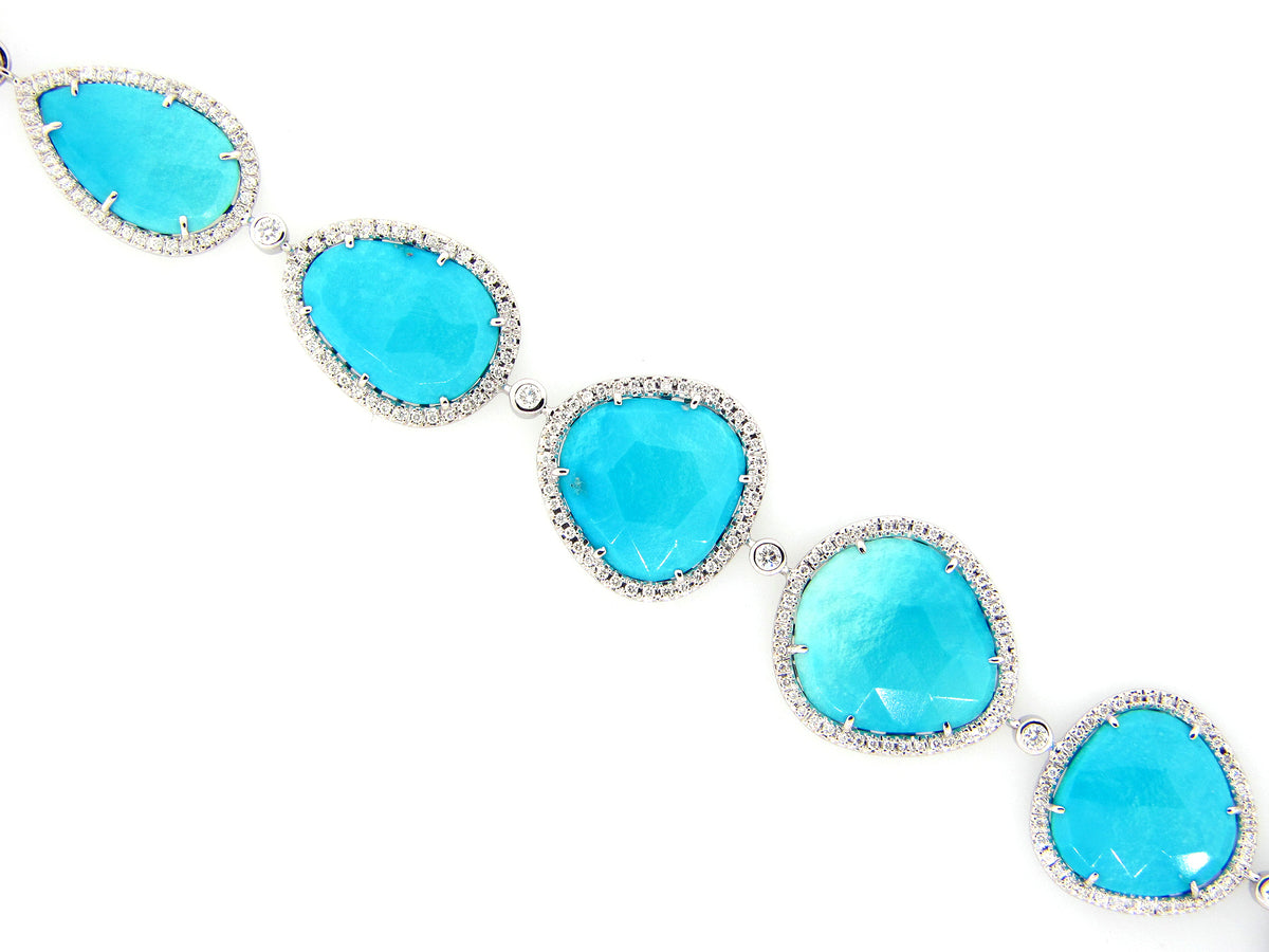 TURQUOISE & DIAMOND BRACELET, 18KW (N)