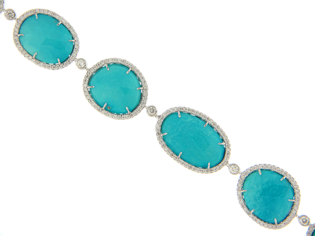 TURQUOISE & DIAMOND BRACELET, 18KW (N)
