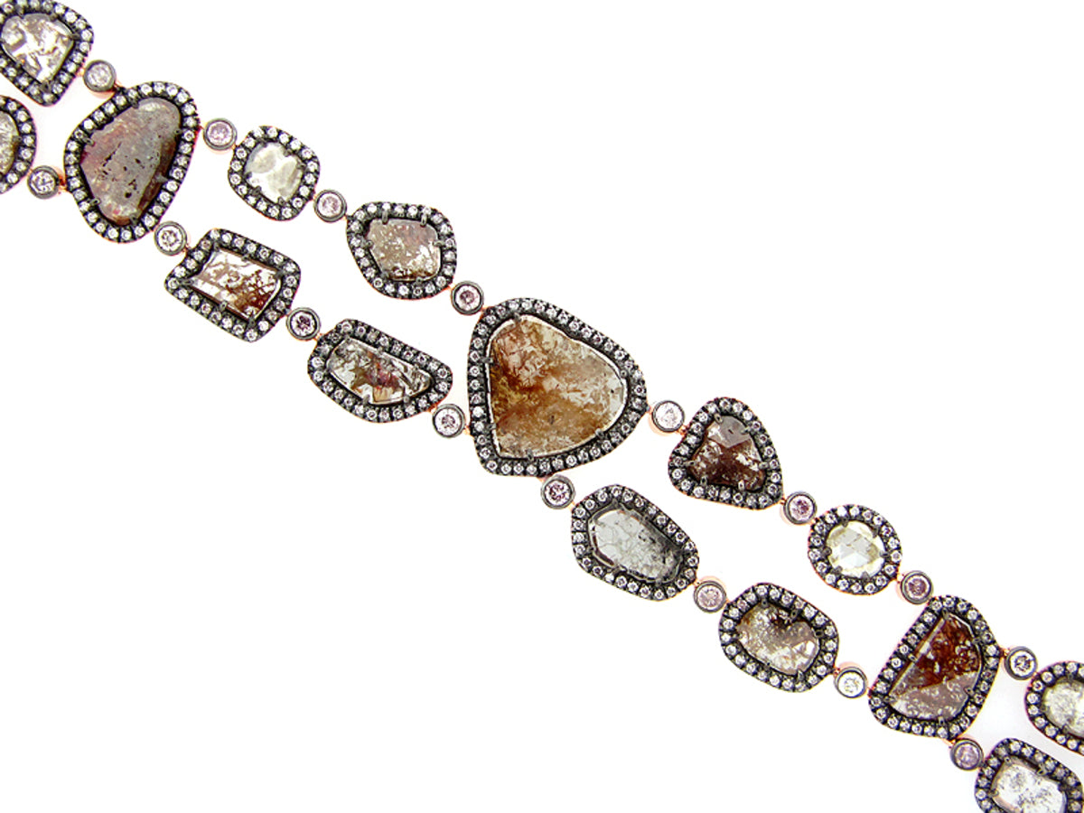 ROSE CUT SLICE FANCY COLOR DIAMOND BRACELET, 18KR (N)