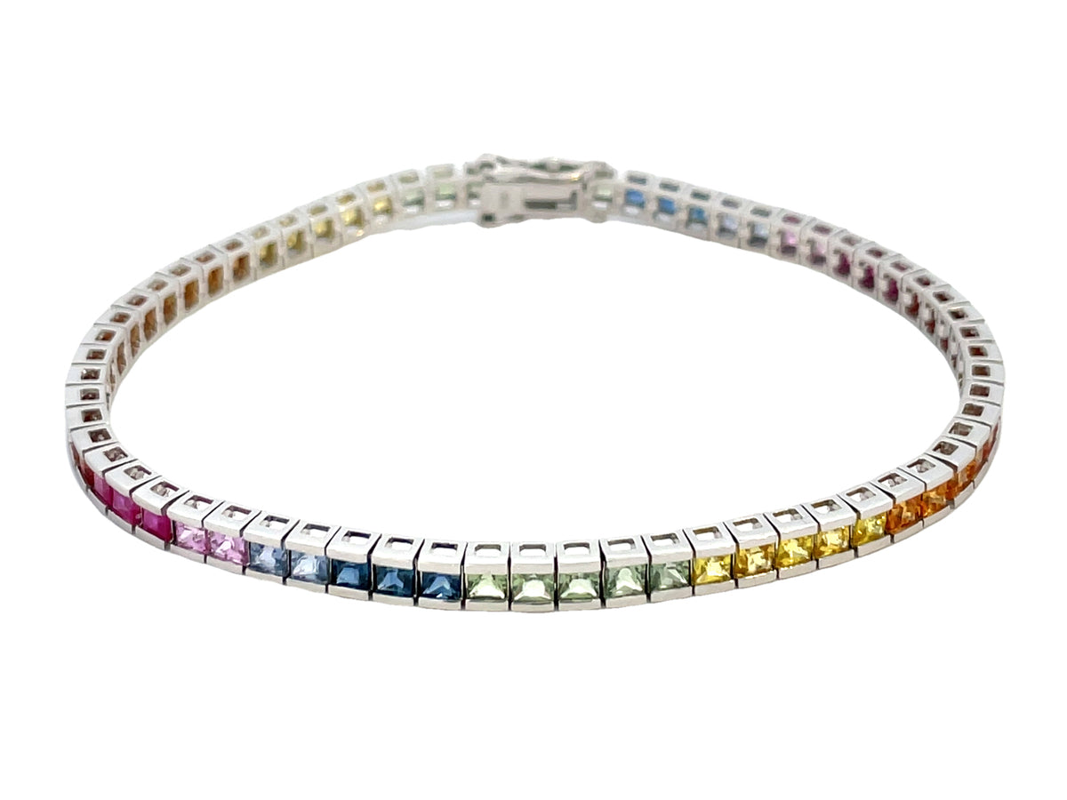 Rainbow Sapphire 2.5mm Princess Tennis Bracelet