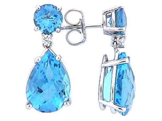 CHB BLUE TOPAZ & DIAMOND EARRING, 14KW (R), C=9.90
