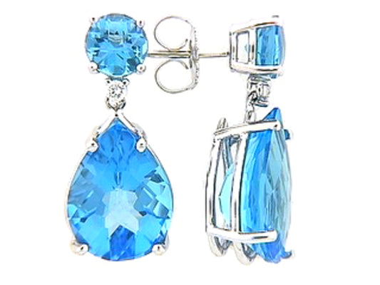 CHB BLUE TOPAZ & DIAMOND EARRING, 14KW (R), C=14.16