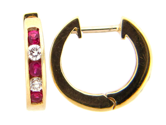 RUBY & DIAMOND EARRING, 14KY (E), C=0.32