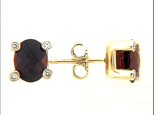 CHB GARNET & DIAMOND EARRING, 14KY (N), C=3.00