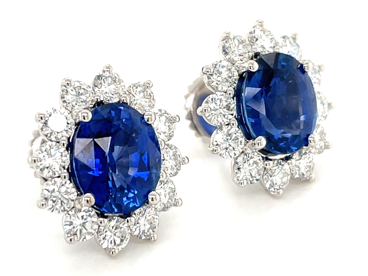 SAPPHIRE & DIAMOND HALO POST SCREWBACK EARRING