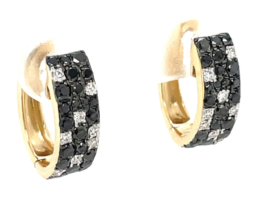 BLACK & WHITE DIAMOND PAVE 3 ROW HUGGY EARRING, 14.7X13MM
