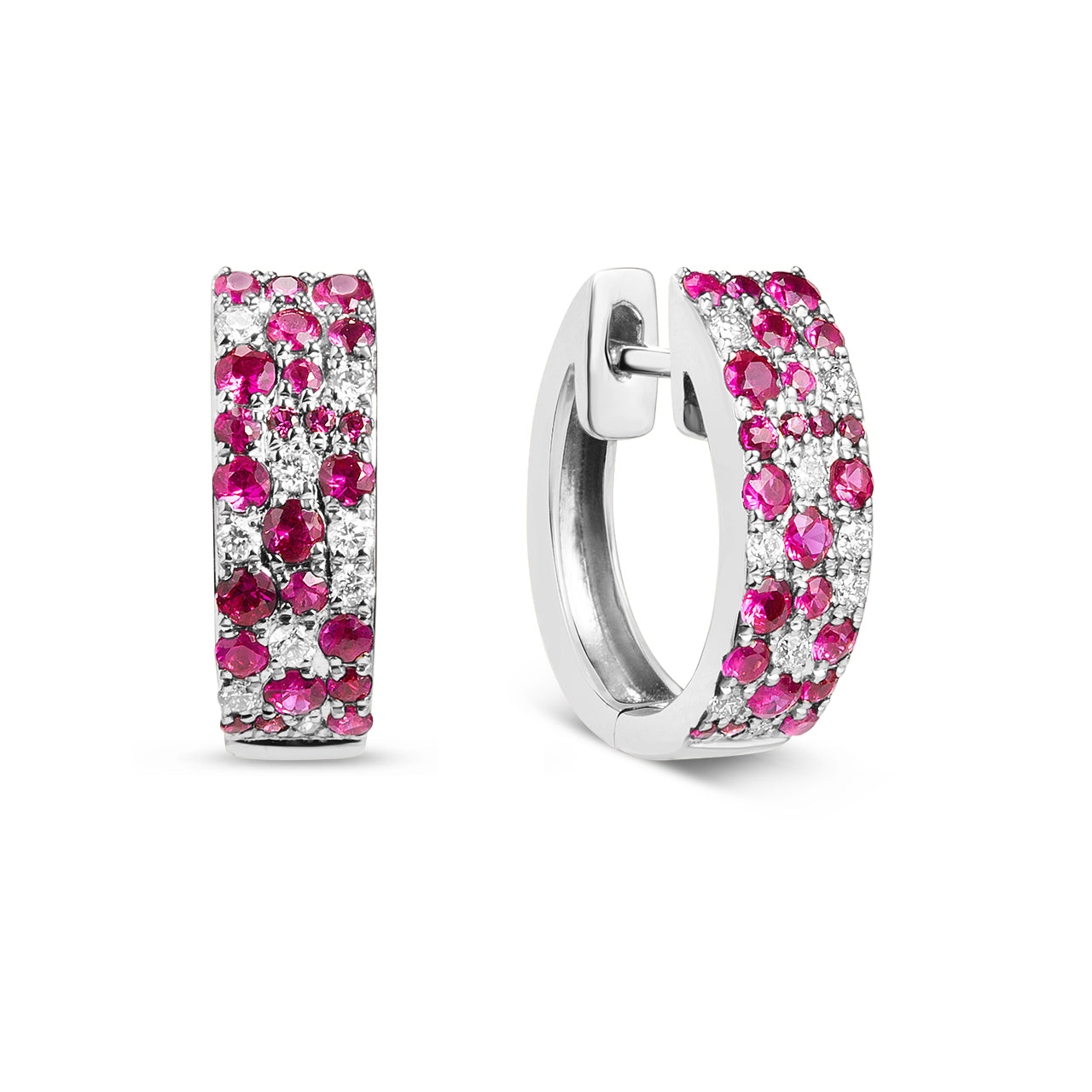 Ruby & Diamond Mosaic Huggie Earring