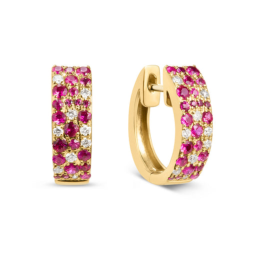 Ruby & Diamond Mosaic Huggie Earring