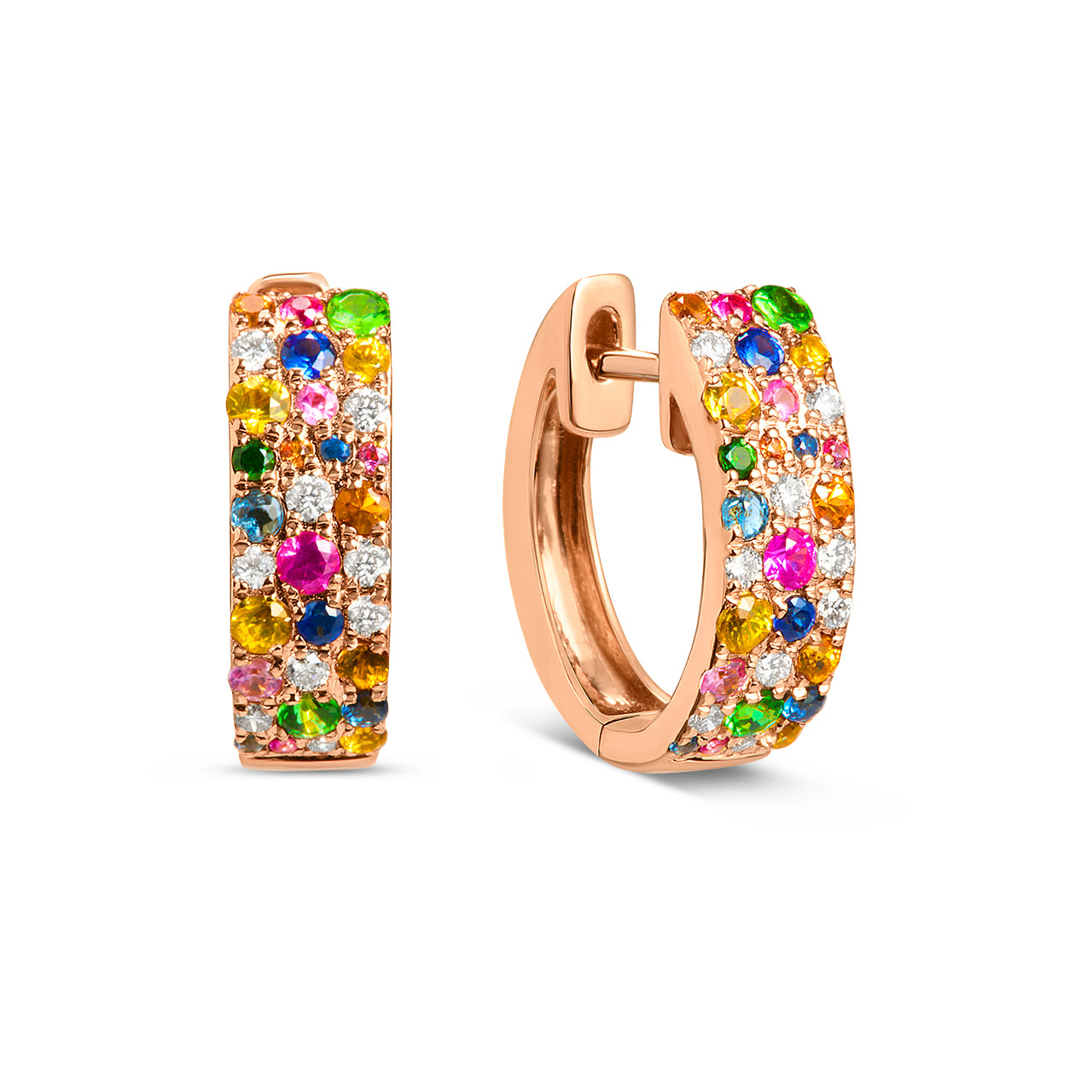 Rainbow Sapphire & Diamond Mosaic Huggie Earring