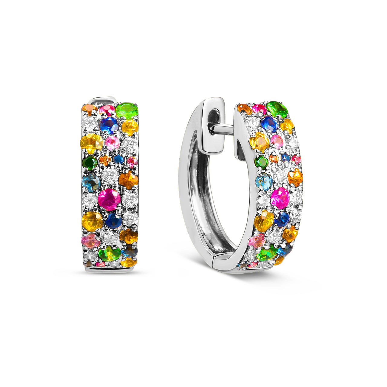 Rainbow Sapphire & Diamond Mosaic Huggie Earring