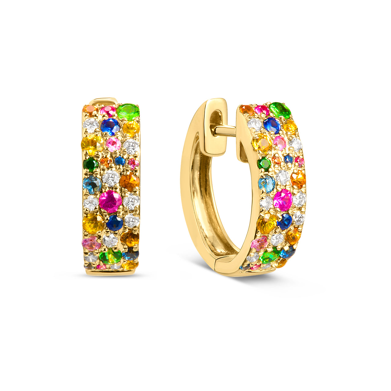 Rainbow Sapphire & Diamond Mosaic Huggie Earring