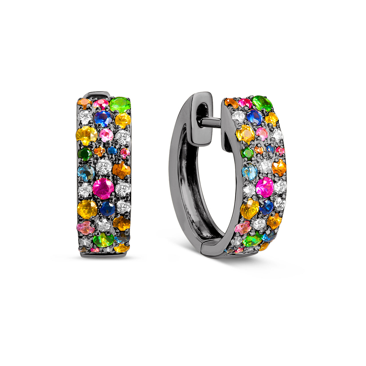 Rainbow Sapphire & Diamond Mosaic Huggie Earring