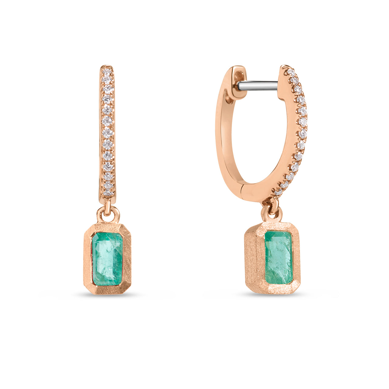 Emerald Bezel Dangle Earring