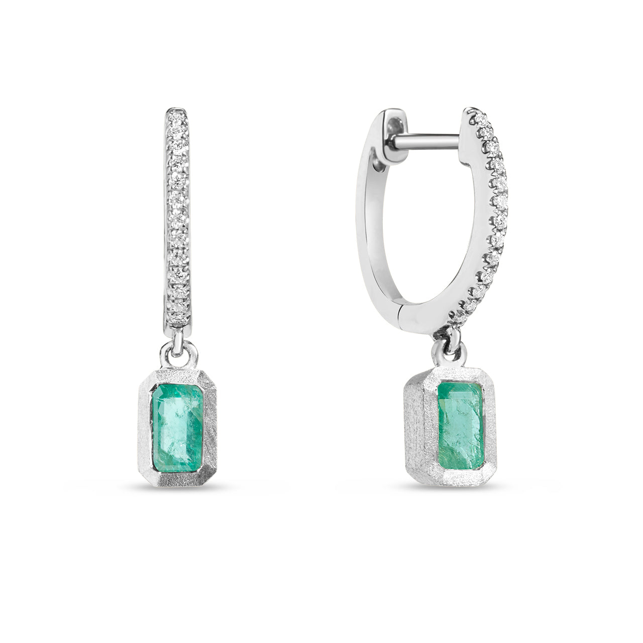 Emerald Bezel Dangle Earring