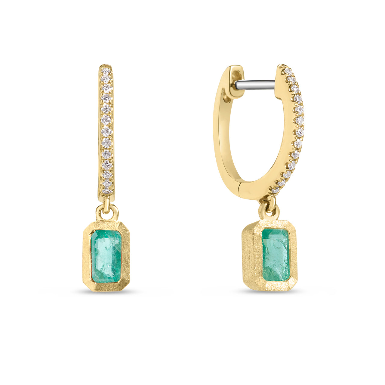 Emerald Bezel Dangle Earring