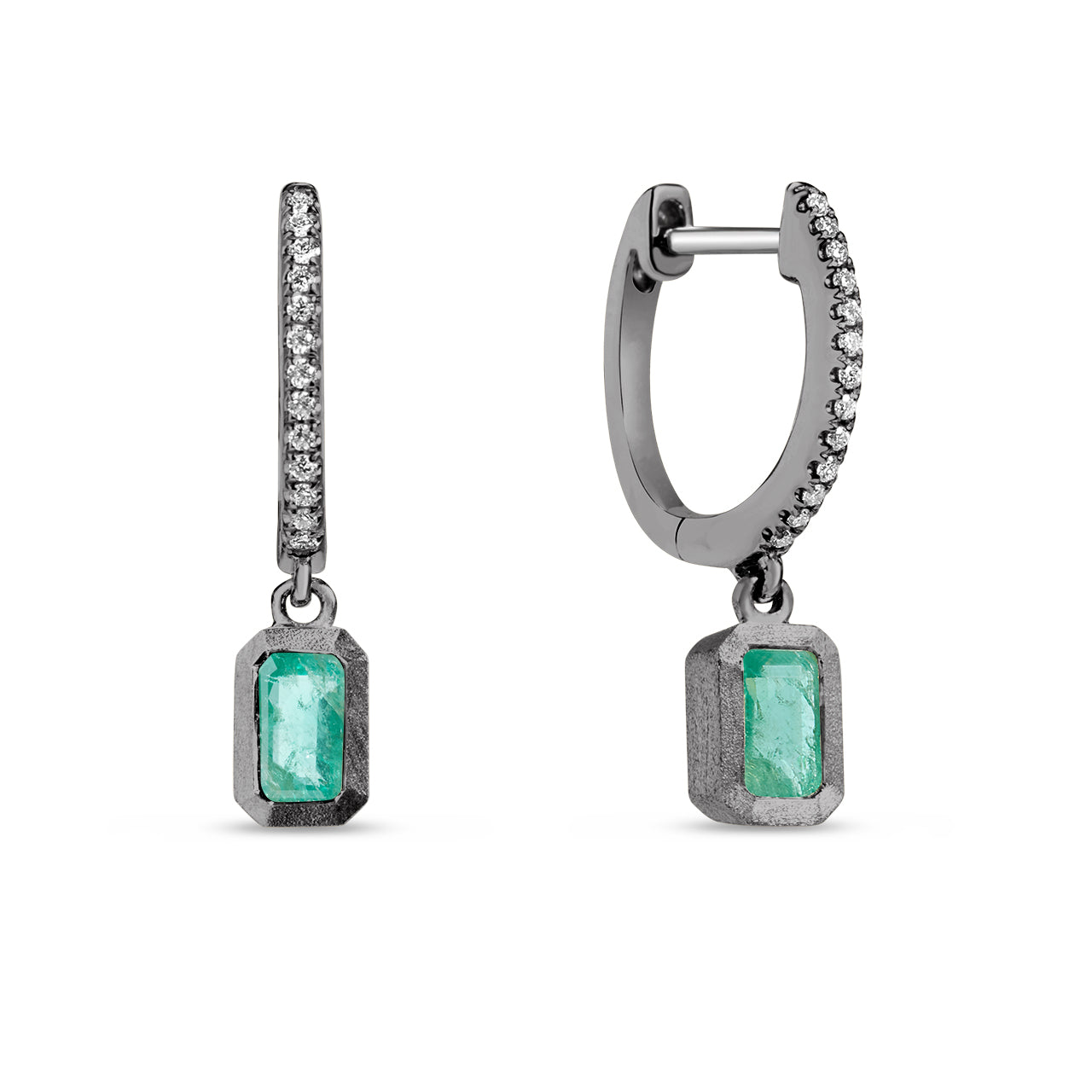 Emerald Bezel Dangle Earring