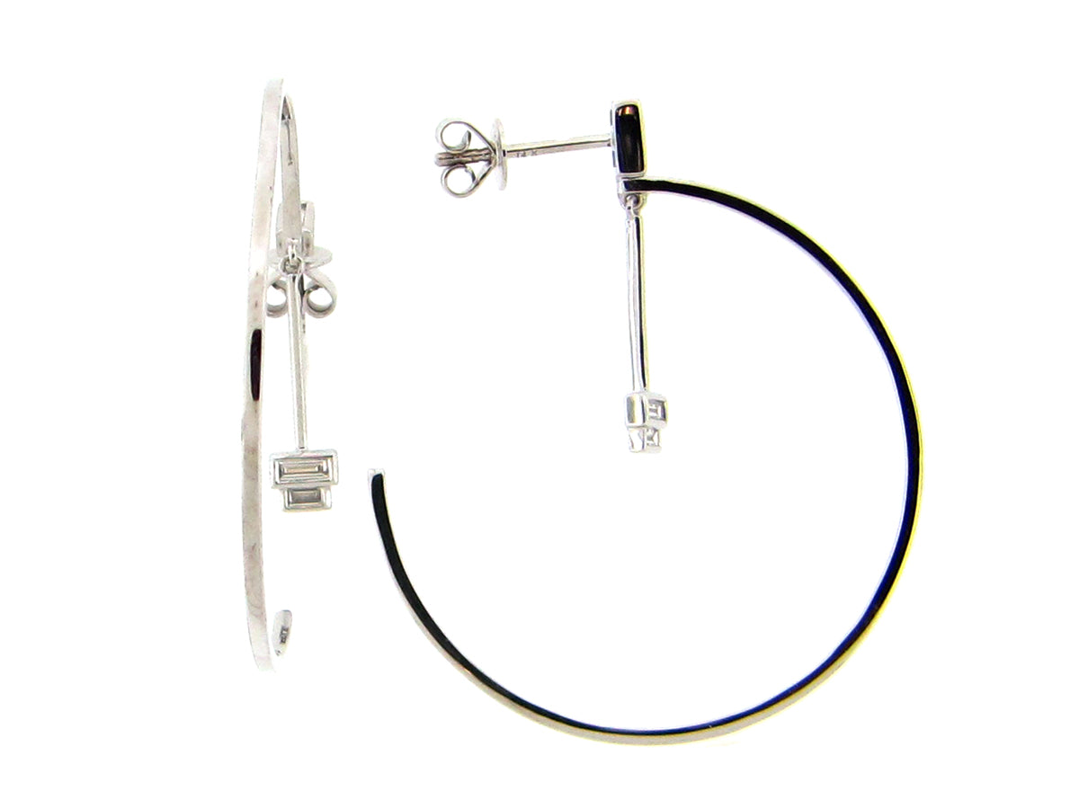 DIAMOND 35MM J HOOP BAGUETTE BAR EARRING, 14KW (N)