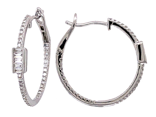 DIAMOND BAGUETTE SINGLE CLUSTER HOOP EARRING, 14KW (N)