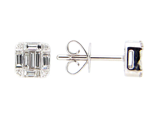 DIAMOND BAGUETTE CLUSTER STUD EARRING, 5.8 X 5.8 MM, 14KW (N)