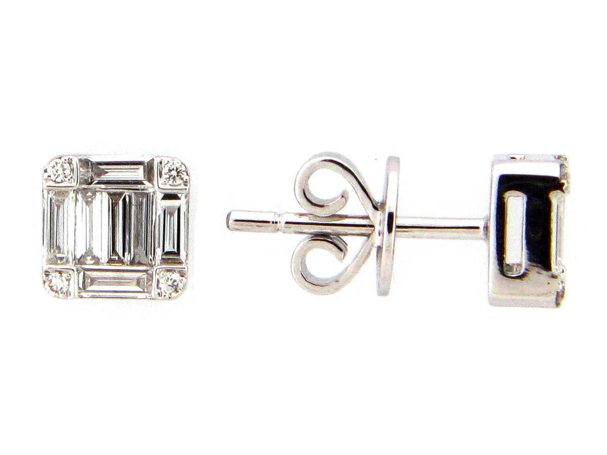 DIAMOND BAGUETTE CLUSTER STUD EARRING, 6.3MM, 14KW (N)