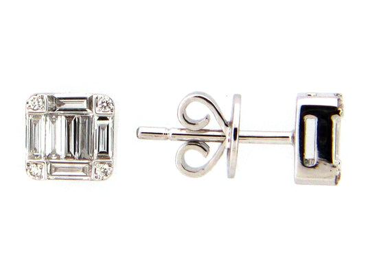 DIAMOND BAGUETTE CLUSTER STUD EARRING, 6.3MM, 14KW (N)