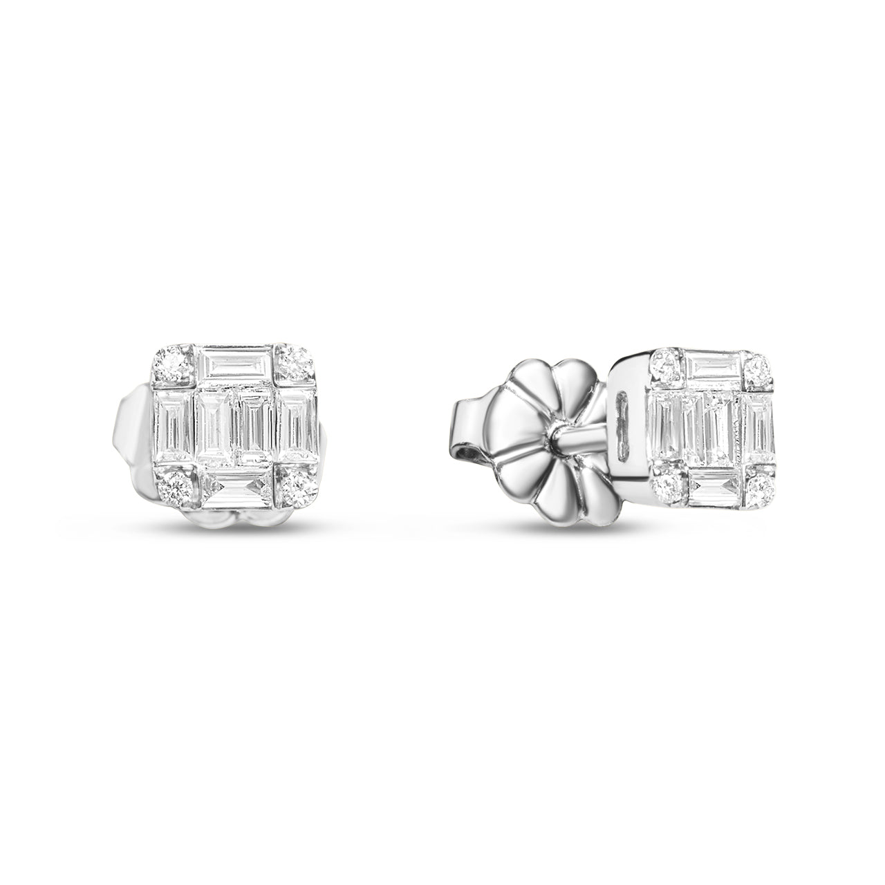 Diamond Asscher Cluster Stud Earring