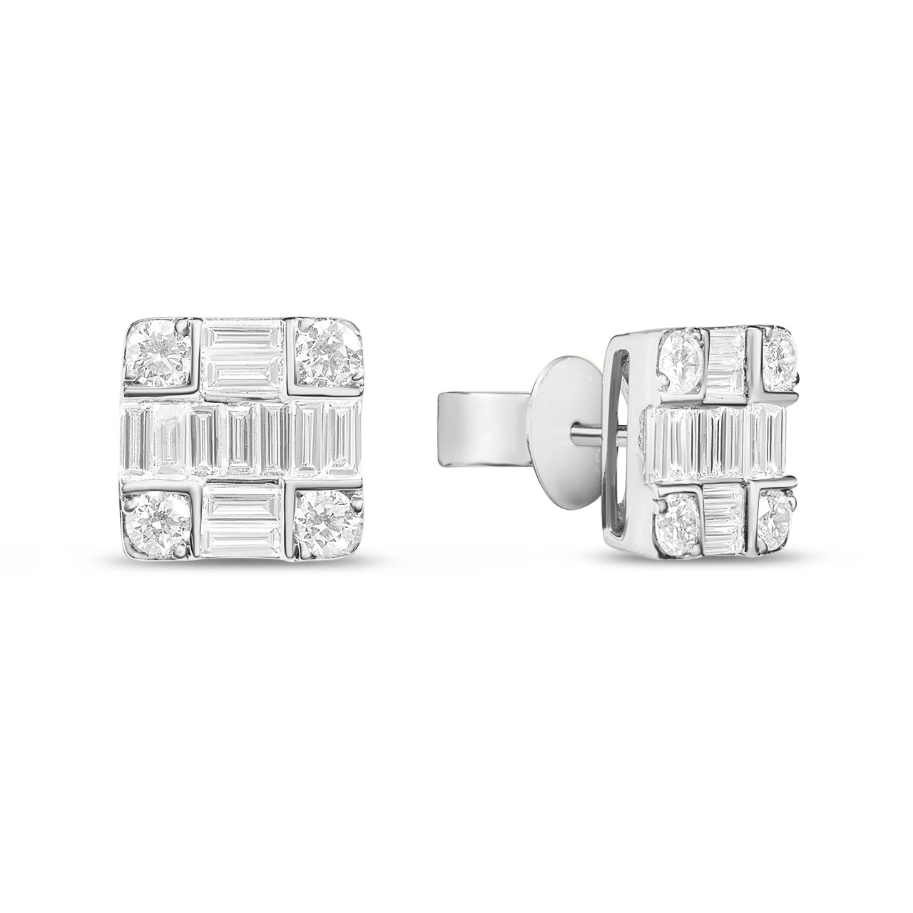 Diamond Asscher Cluster 9mm Stud Earring