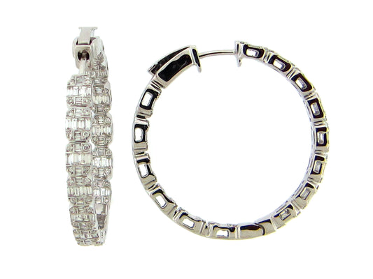 DIAMOND BAGUETTE HOOP EARRING, 18KW (N)