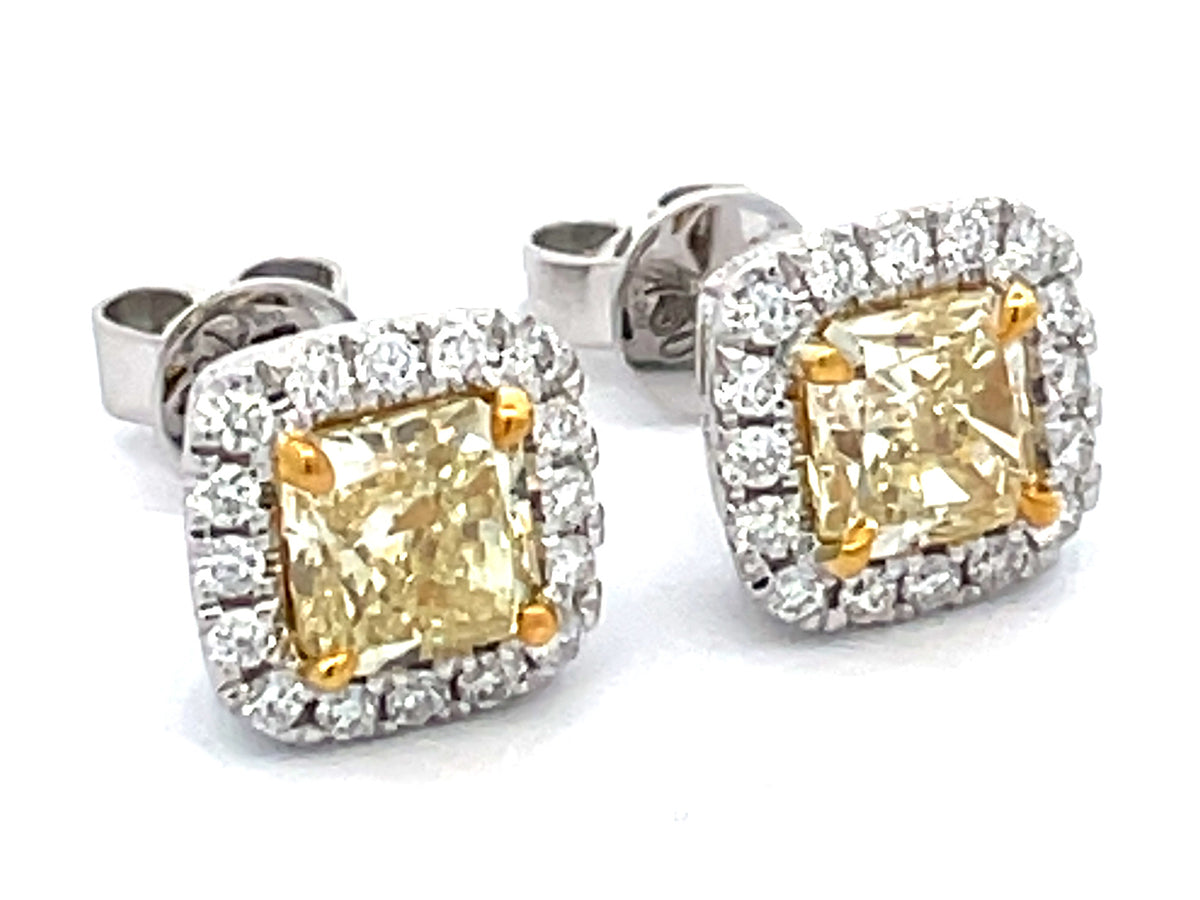 NATURAL YELLOW DIAMOND & WHITE DIAMOND HALO STUD EARRING
