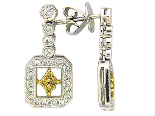 YELLOW DIAMOND & DIAMOND EARRING, 18KT (N)