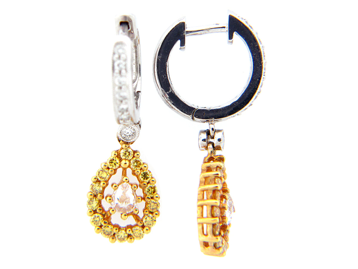 YELLOW DIAMOND & DIAMOND EARRING, 18KT (H)