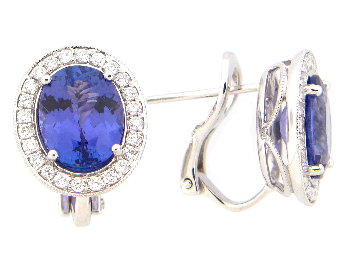 TANZANITE & DIAMOND EARRING, 18KW, (H)