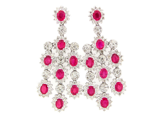 RUBY & DIAMOND EARRING , 18KW (H), C=7.30