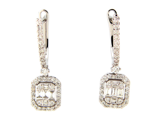 DIAMOND CUSHION EARRING, 14KW (N)