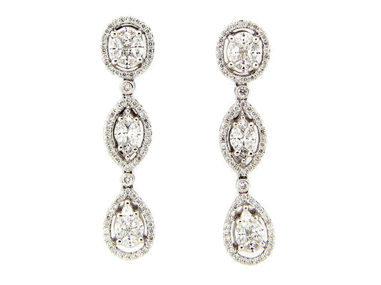 DIAMOND 3 STATION EARRING, 18KW (N)