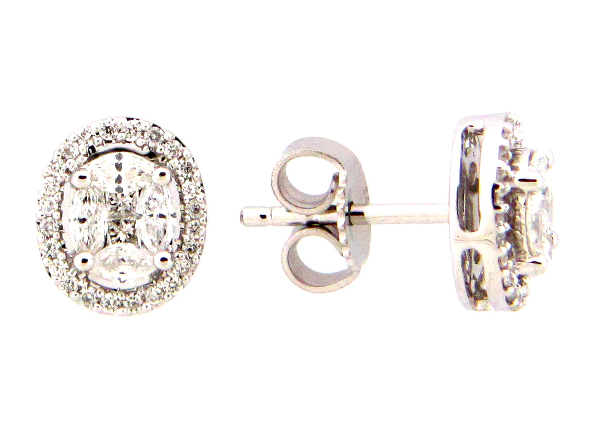 DIAMOND OVAL CLUSTER EARRING, 14KW (N)