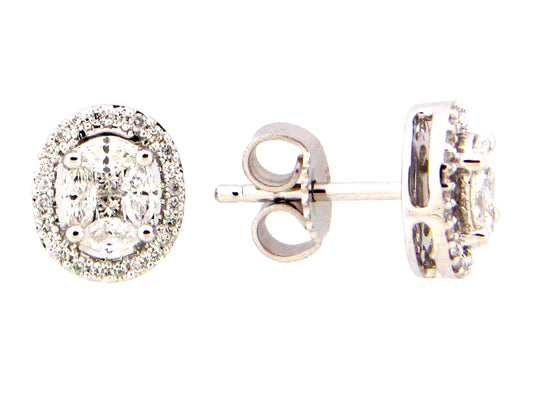 DIAMOND OVAL CLUSTER EARRING, 14KW (N)