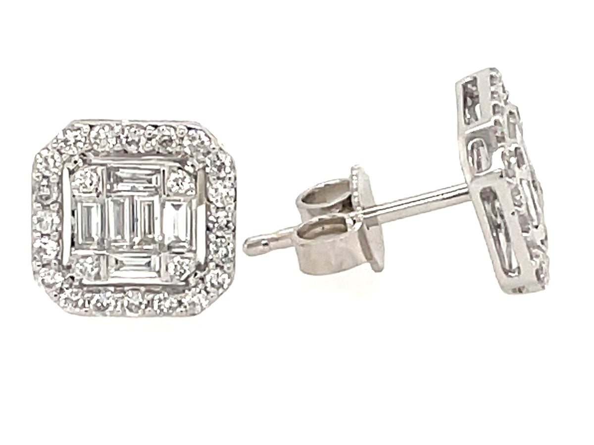 DIAMOND BAGUETTE CLUSTER STUD EARRING, 8.75MM