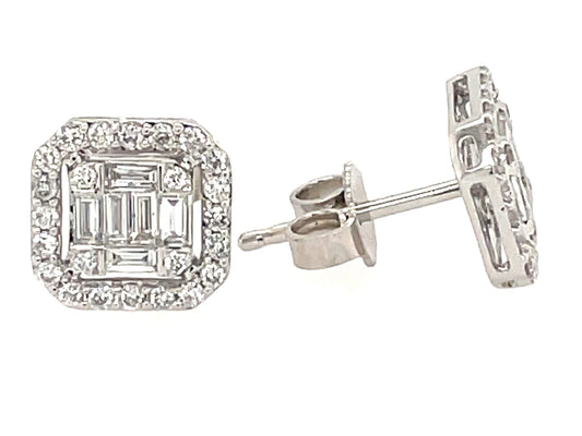 DIAMOND BAGUETTE CLUSTER STUD EARRING, 8.75MM