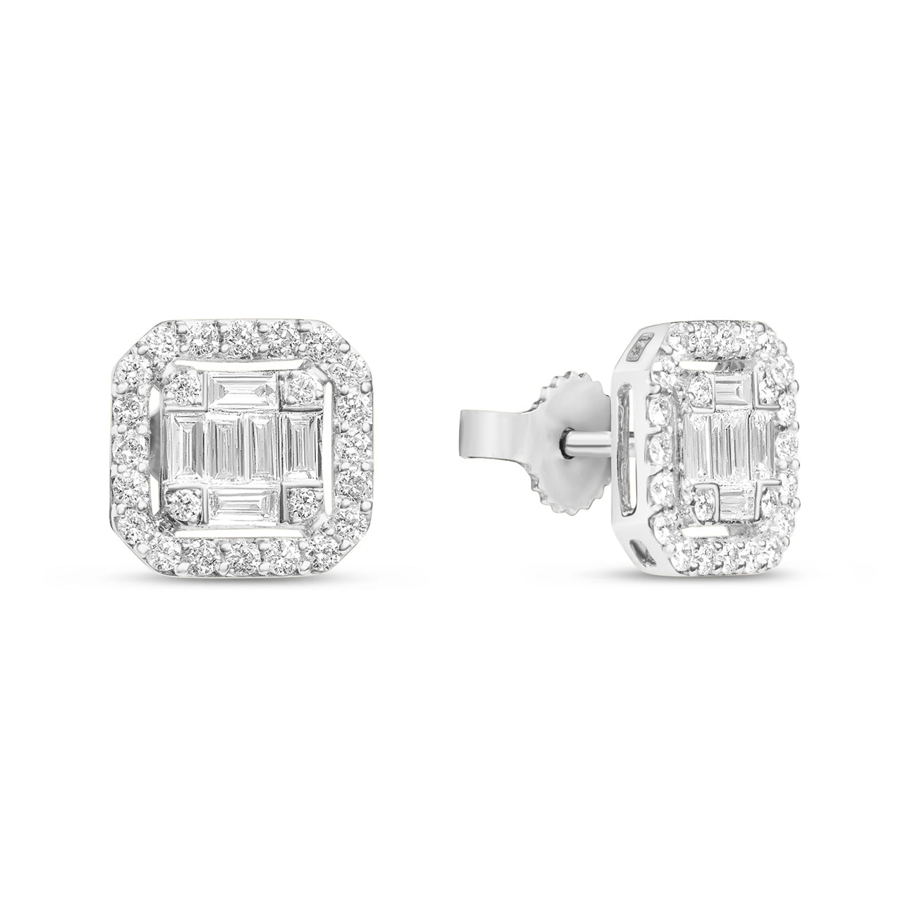 Diamond Asscher Cluster Halo Stud Earring