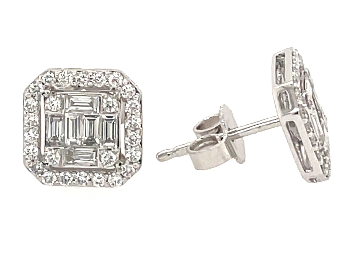 DIAMOND BAGUETTE CLUSTER STUD EARRING, 9.25MM