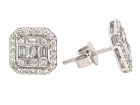 DIAMOND BAGUETTE CLUSTER STUD EARRING, 9.25MM