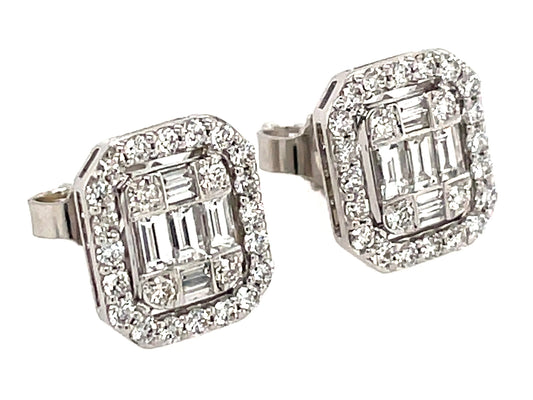 DIAMOND BAGUETTE CLUSTER STUD EARRING, 9.2 X 8 MM