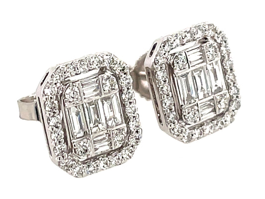 DIAMOND BAGUETTE CLUSTER STUD EARRING, 10 X 8.6 MM