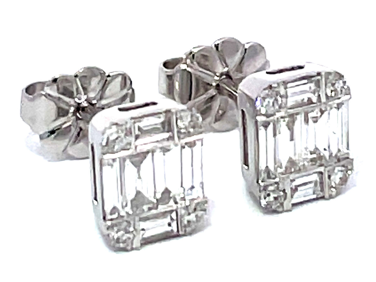 DIAMOND BAGUETTE CLUSTER STUD EARRING, 7.2 X 5.6 MM